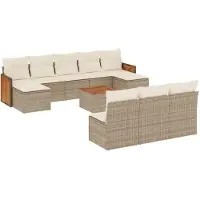 vidaXL Ensemble de salon de jardin 11 pièces avec coussins Beige Poly Rattan