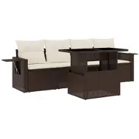 vidaXL Ensemble de salon de jardin 5 pièces avec coussins Marron Poly Rattan