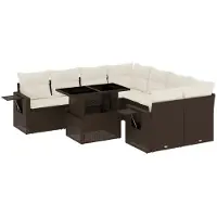 vidaXL Ensemble de salon de jardin 9 pièces avec coussins Marron Poly Rattan