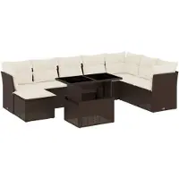 vidaXL Ensemble de salon de jardin 9 pièces avec coussins Marron Poly Rattan