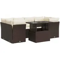 vidaXL Ensemble de salon de jardin 7 pièces avec coussins Marron Poly rotin