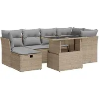 vidaXL Ensemble de salon de jardin 7 pièces avec coussins Beige Poly Rattan
