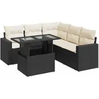 vidaXL Ensemble de salon de jardin 6 pièces avec coussins noir poly rotin
