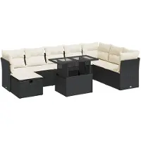 vidaXL Ensemble de salon de jardin 9 pièces avec coussins noir poly rotin