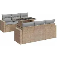 vidaXL Ensemble de salon de jardin 7 pièces avec coussins Beige Poly Rattan