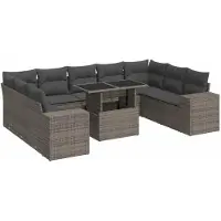 vidaXL Ensemble de salon de jardin 10 pièces avec coussins Gris Poly Rattan