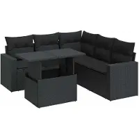 vidaXL Ensemble de salon de jardin 6 pièces avec coussins noir poly rotin