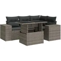 vidaXL Ensemble de salon de jardin 5 pièces avec coussins Gris Poly rotin