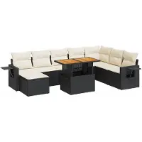 vidaXL Ensemble de salon de jardin 9 pièces avec coussins noir poly rotin