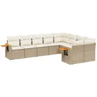 vidaXL Ensemble de salon de jardin 9 pièces avec coussins beige Poly rotin