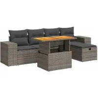 vidaXL Ensemble de salon de jardin 6 pièces avec coussins Gris Poly rotin Acacia