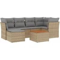 vidaXL Ensemble de salon de jardin 7 pièces avec coussins Beige Poly Rattan