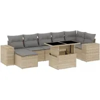 vidaXL Ensemble de jardin canapé 8 pièces avec coussins Beige Poly Rattan