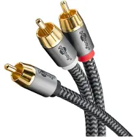 Goobay 65303 Plus Series Câble RCA en Y, 10 m, 10 m, noir-argent - Prise RCA (woofer, centre) > 2x prise RCA (woofer)