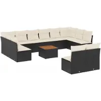 vidaXL Ensemble de 13 canapés de jardin avec coussins noir poly rotin