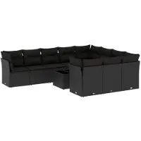 vidaXL Ensemble de salon de jardin 11 pièces avec coussins noir poly rotin