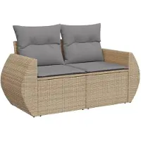 vidaXL Ensemble de salon de jardin 4 pièces avec coussins Beige Poly Rattan