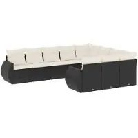 vidaXL Ensemble de 10 canapés de jardin avec coussins noir poly rotin