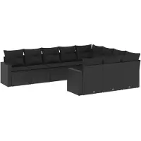 vidaXL Ensemble de 10 canapés de jardin avec coussins noir poly rotin