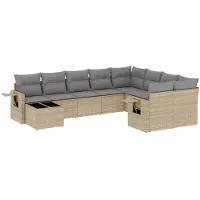 vidaXL Salon de jardin avec coussins 10 pcs beige résine tressée