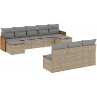vidaXL Ensemble de salon de jardin 10 pièces avec coussins Beige Poly Rattan