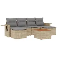 vidaXL Ensemble de salon de jardin 7 pièces avec coussins Beige Poly Rattan
