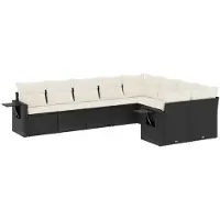vidaXL Ensemble de salon de jardin 9 pièces avec coussins noir poly rotin