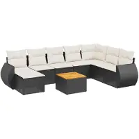 vidaXL Ensemble de salon de jardin 9 pièces avec coussins noir poly rotin
