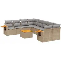 vidaXL Ensemble de salon de jardin 9 pièces avec coussins beige Poly rotin