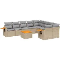vidaXL Ensemble de salon de jardin 10 pièces avec coussins Beige Poly Rattan