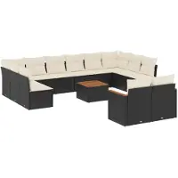 vidaXL Ensemble de 13 canapés de jardin avec coussins noir poly rotin