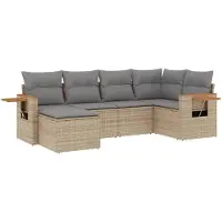 vidaXL Ensemble de salon de jardin 6 pièces avec coussins Beige Poly Rattan