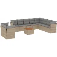 vidaXL Ensemble de salon de jardin 11 pièces avec coussins Beige Poly Rattan