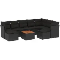 vidaXL Ensemble de 10 canapés de jardin avec coussins noir poly rotin