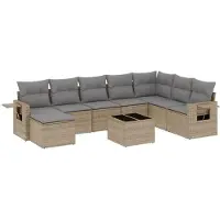 vidaXL Ensemble de salon de jardin 9 pièces avec coussins beige Poly rotin