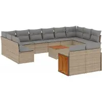 vidaXL Ensemble de 13 canapés de jardin avec coussins Beige Poly Rattan