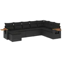 vidaXL Ensemble de jardin canapé 8 pièces avec coussins noir poly rotin