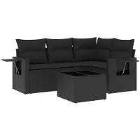 vidaXL Ensemble de salon de jardin 5 pièces avec coussins noir poly rotin