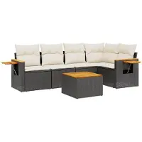 vidaXL Ensemble de salon de jardin 6 pièces avec coussins noir poly rotin