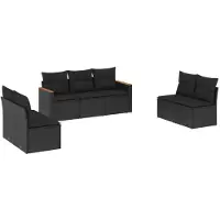 vidaXL Ensemble de salon de jardin 7 pièces avec coussins noir poly rotin