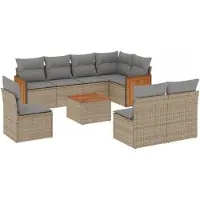 vidaXL Ensemble de salon de jardin 9 pièces avec coussins beige Poly rotin