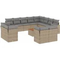 vidaXL Ensemble de 13 canapés de jardin avec coussins Beige Poly Rattan