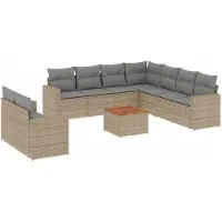 vidaXL Ensemble de salon de jardin 10 pièces avec coussins Beige Poly Rattan