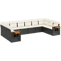 vidaXL Ensemble de 10 canapés de jardin avec coussins noir poly rotin