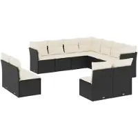 vidaXL Ensemble de salon de jardin 11 pièces avec coussins noir poly rotin