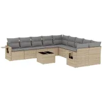 vidaXL Ensemble de salon de jardin 11 pièces avec coussins Beige Poly Rattan