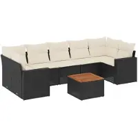 vidaXL Ensemble de jardin canapé 8 pièces avec coussins noir poly rotin