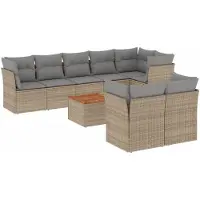 vidaXL Ensemble de salon de jardin 9 pièces avec coussins beige Poly rotin