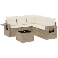 vidaXL Ensemble de salon de jardin 6 pièces avec coussins Beige Poly Rattan