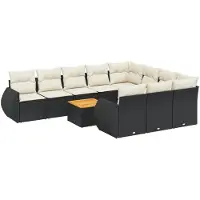 vidaXL Ensemble de salon de jardin 11 pièces avec coussins noir poly rotin
